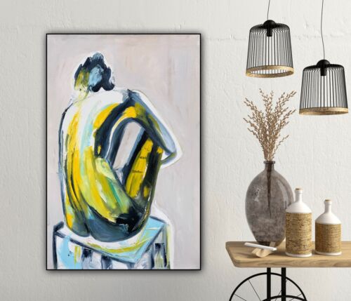 Richter stl Abstract Original Oil Painting On Canvas 90x60cm Yellow Nude oka