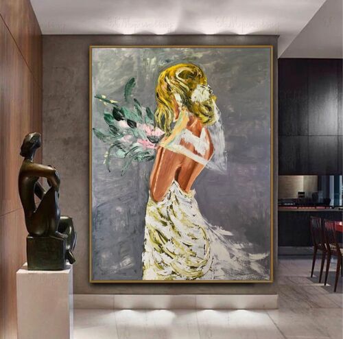 Richter Style Original Abstract Oil Painting On Canvas 100x80cm ‘Wedding Day’ portrait
