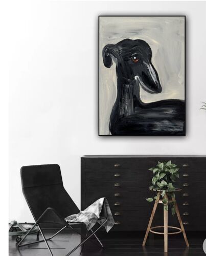 Original Abstract Oil Painting On 30x40cm Canvas Toupe Background Grayhound dog