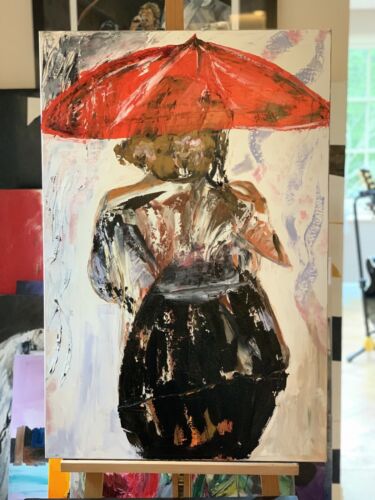 Richter Style Original Abstract Oil Painting On 90x60cm canvas Woman in the rain