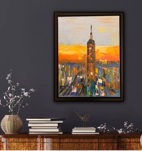 Framed Original Abstract Oil Painting On deep Canvas 50 x 40cm x 4cm New York