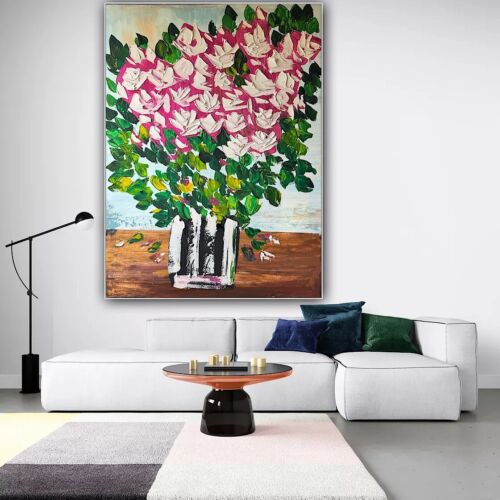Large Abstract Original Oil Painting On 100x80cm canvas Flowers White Roses II