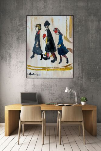 L.S. Lowry Abstract Oil Painting On Canvas 30X40cm Figures Family Ready To Hang