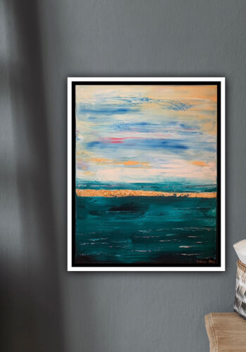 Framed Richter Style Oil Painting On deep Canvas 50x60cm Gold leaf ‘Seascape’
