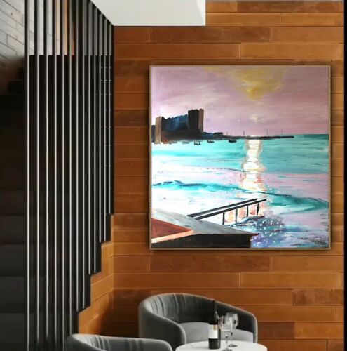richter style Original Abstract Oil Painting On Canvas 80x80cm Early Morning seaside