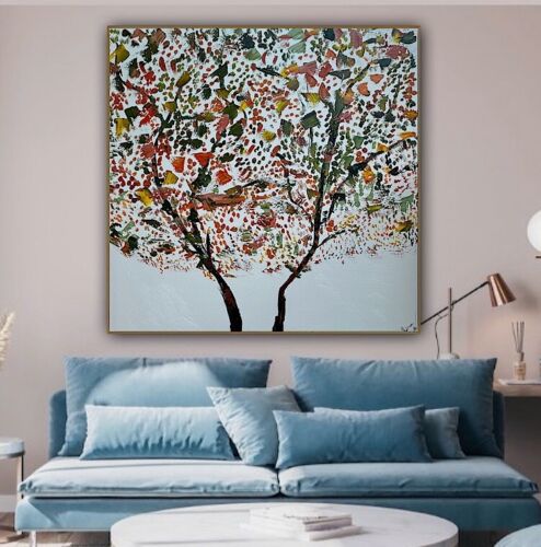 Framed Monet Style Original Abstract Oil Painting On Canvas 80 x 80cm Lot of flowers