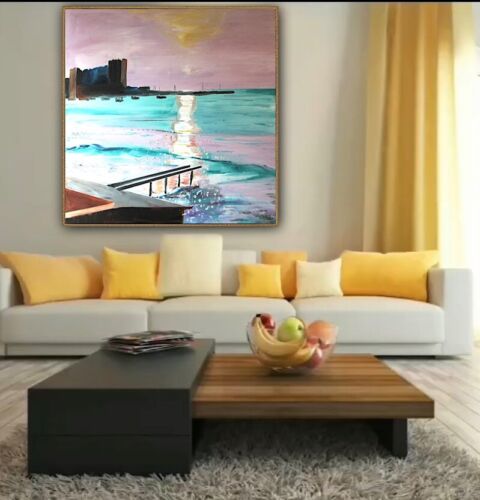 richter style Original Abstract Oil Painting On Canvas 80x80cm Early Morning seaside