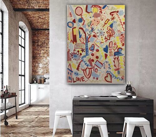 Large Abstract Original Oil Painting On 100x80cm canvas Graffiti Art Love Wins