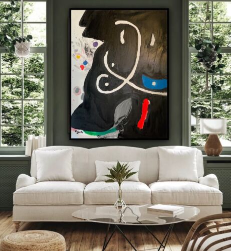 Joan Miro Abstract Oil Painting Canvas 80x60cm Personage 1974 In Oil Rare Repro study