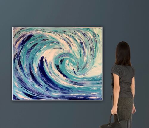 Large Abstract Impressionist Original Oil Painting On 50 X60cm Canvas ‘Waves’