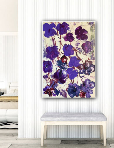 Warhol Style Original Abstract Oil Painting On Canvas 66x44cm Purple Flowers Oka