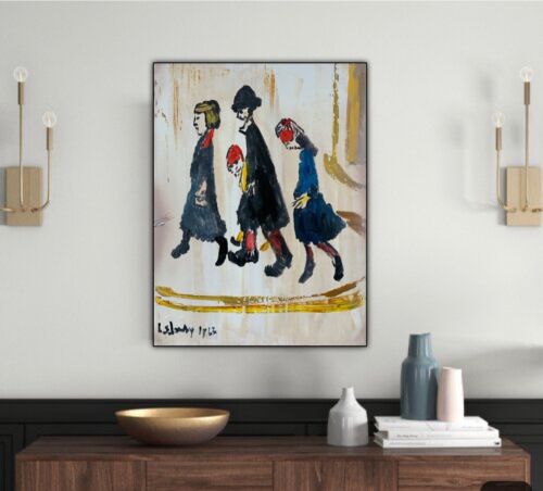 L.S. Lowry Abstract Oil Painting On Canvas 30X40cm Figures Family Ready To Hang