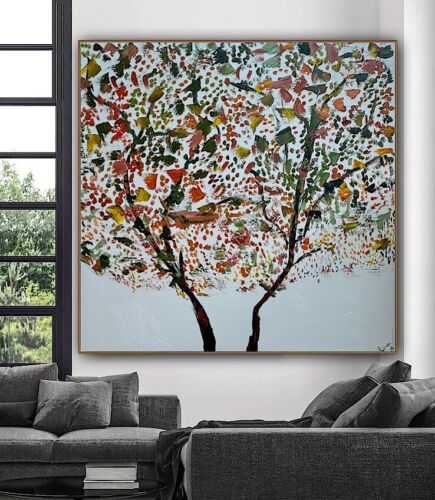 Framed Monet Style Original Abstract Oil Painting On Canvas 80 x 80cm Lot of flowers
