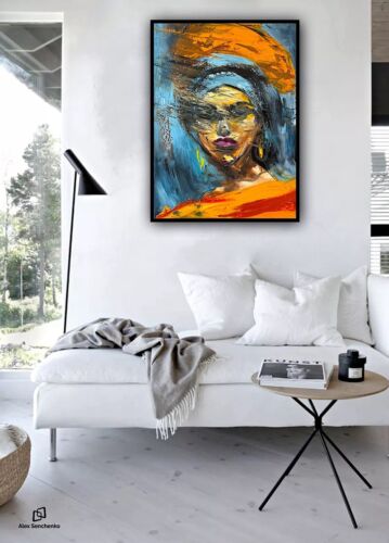 Original Abstract Oil Painting On Canvas 62x46cm Fashion Queen II African Art portrait