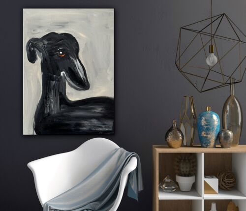 Original Abstract Oil Painting On 30x40cm Canvas Toupe Background Grayhound dog