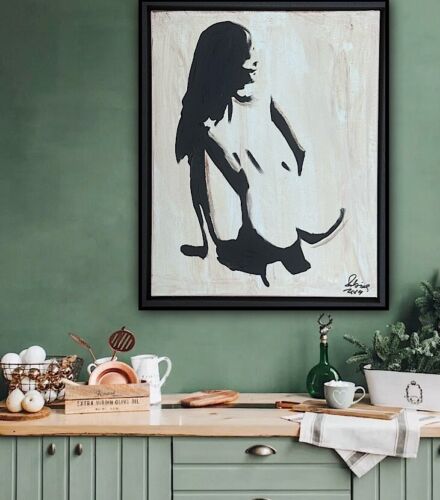 Framed Original Contemporary Abstract Oil Painting On Canvas 48x38cm Nude Oka