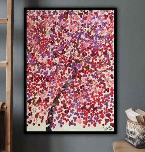 Framed Richter Style Oil Painting On deep Canvas size 56x43cm Cherry Blossom