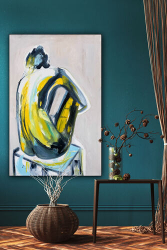 Richter stl Abstract Original Oil Painting On Canvas 90x60cm Yellow Nude oka