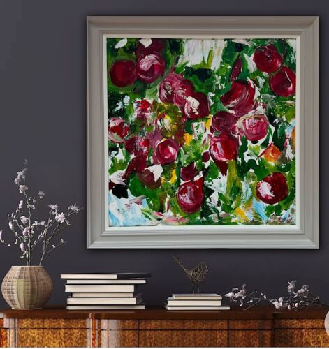 Framed Original Anstract Oil Painting On Canvas 71x71cm Apple Tree Textured Oka