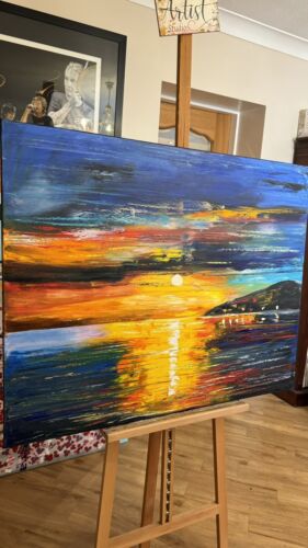 Richter Original Abstract Oil Painting On Canvas 100x80cm Sunset Tranquility Oka seaside