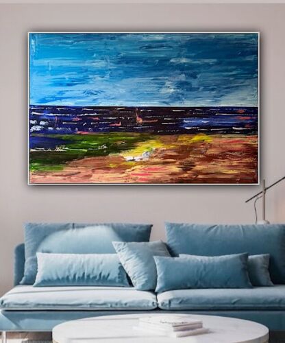 Richter Style Original Abstract Oil Painting On Canvas 150x100cm Seascape Ocean