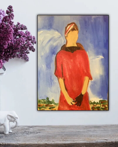 Richter style original abstract Oil Painting On Canvas 30cmX 40cm Woman in Red