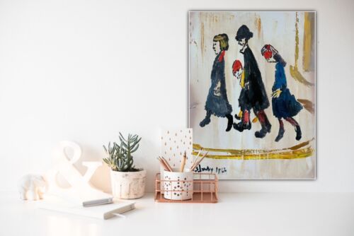 L.S. Lowry Abstract Oil Painting On Canvas 30X40cm Figures Family Ready To Hang