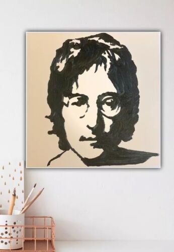John Lennon Black &White Original Oil Painting Canvas 30X 30cm Pop Art Beatles