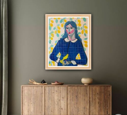 Abstract Original Oil Painting On Canvas 50x60cm Lady With Canary portrait