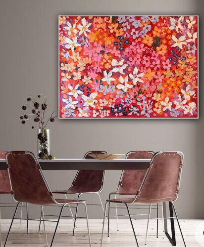 Framed Original Abstract Oil Painting On Canvas 121x92cm Summer Garden Textured floral