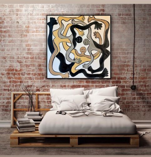 figurative Abstract Original Oil Painting On Canvas 80x80cm Acrobats Dance