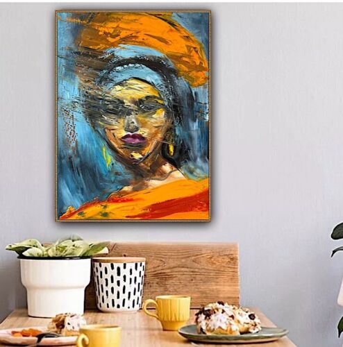 Original Abstract Oil Painting On Canvas 62x46cm Fashion Queen II African Art portrait