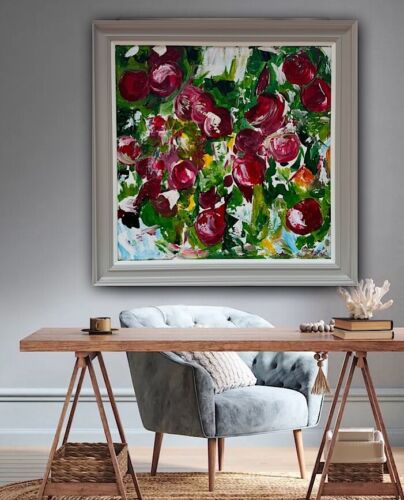Framed Original Anstract Oil Painting On Canvas 71x71cm Apple Tree Textured Oka