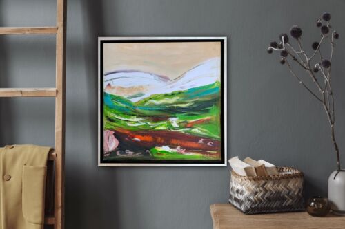 Framed Richter Style Oil Painting On 20mm Canvas 42x42xm Lake District’ Textured