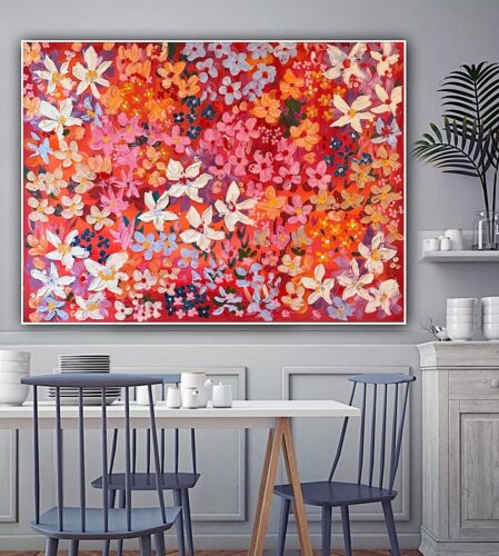 Framed Original Abstract Oil Painting On Canvas 121x92cm Summer Garden Textured floral