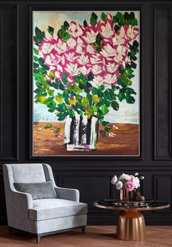 Large Abstract Original Oil Painting On 100x80cm canvas Flowers White Roses II