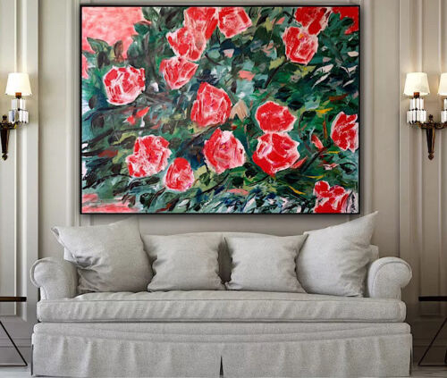 Richter Abstract Impressionist Style Original Oil Painting 100x76cm Red bush roses
