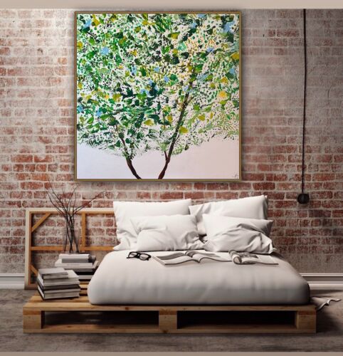 Framed Monet Style Original Abstract Oil Painting On Canvas 100x100cm Emerald Bloom Oka floral
