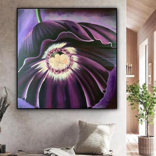 Richter Abstract Original Oil Painting On 2cm Canvas 95cm x 95cm Purple Flower