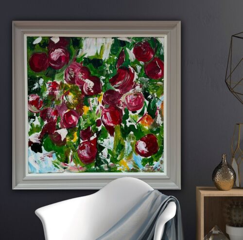 Framed Original Anstract Oil Painting On Canvas 71x71cm Apple Tree Textured Oka