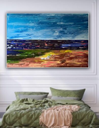 Richter Style Original Abstract Oil Painting On Canvas 150x100cm Seascape Ocean