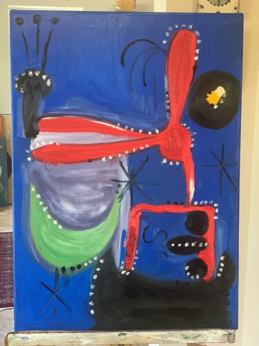 Joan Miro Oil Painting On Canvas 70x50cm Abstract Dedicated To Alberto Et Annete