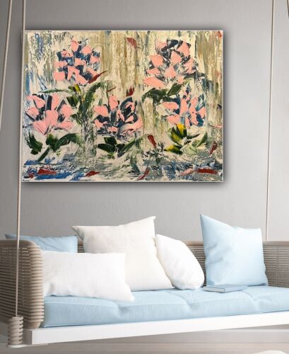 Oka Contemporary Abstract Original Oil Painting 80x60cm Whispers Of pink Peonies flowers