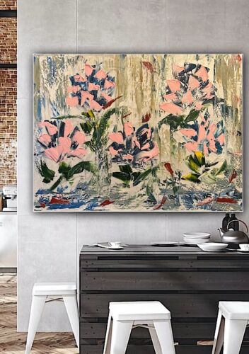 Oka Contemporary Abstract Original Oil Painting 80x60cm Whispers Of pink Peonies flowers
