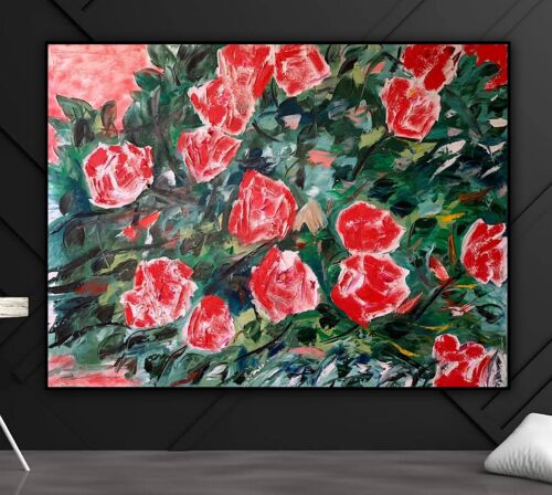 Richter Abstract Impressionist Style Original Oil Painting 100x76cm Red bush roses