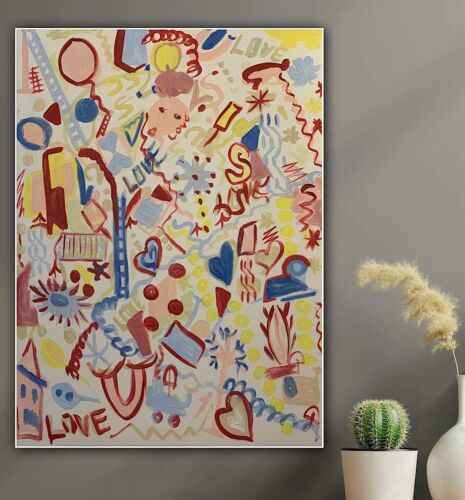 Large Abstract Original Oil Painting On 100x80cm canvas Graffiti Art Love Wins