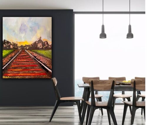 Richter StyLe Abstract original Oil Painting On Canvas 76 X 62cm Train Tracks
