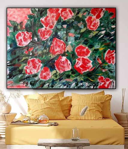 Richter Abstract Impressionist Style Original Oil Painting 100x76cm Red bush roses
