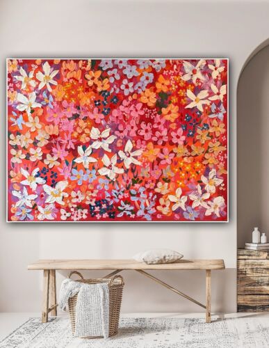 Framed Original Abstract Oil Painting On Canvas 121x92cm Summer Garden Textured floral