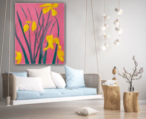 Large Richter Abstract Original Oil Painting On Canvas 76x60cm Yellow Flowers
